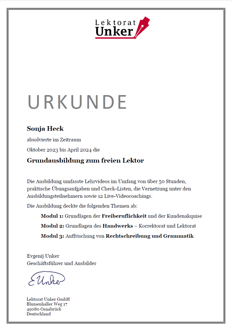 Ausbildung zur freien Lektorin